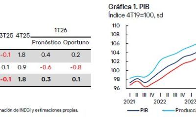 Con caíde del 0.8 en IT26 se estima que el PIB aumente 1.3 por ciento en 2026